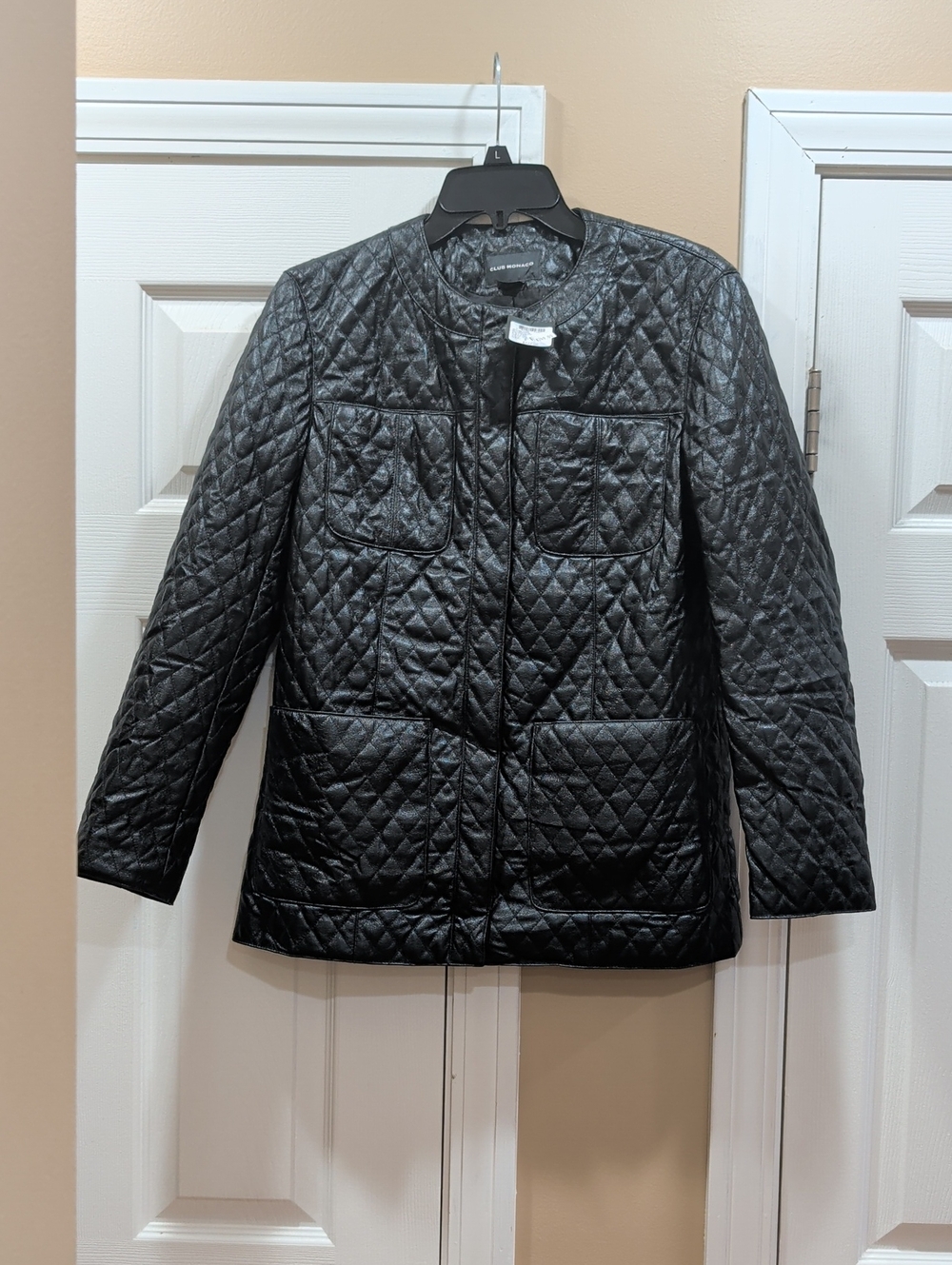 Club Monaco Quilted Black Women's Jacket - Classic Collarless Coat